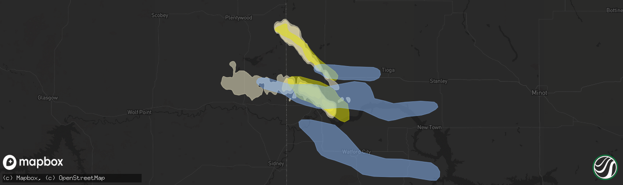 Hail map in Williston, ND on July 8, 2021