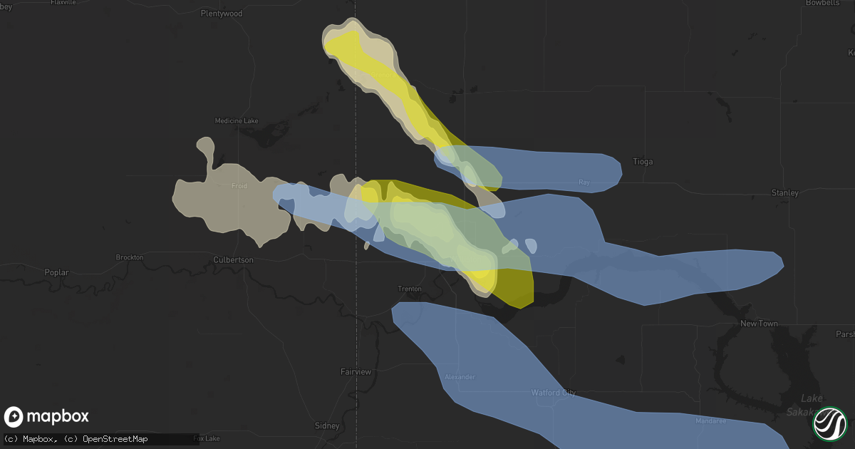 Hail map in Williston, ND on July 8, 2021