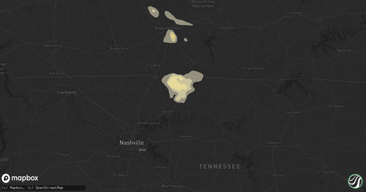 Hail map in Bethpage, TN on July 8, 2022