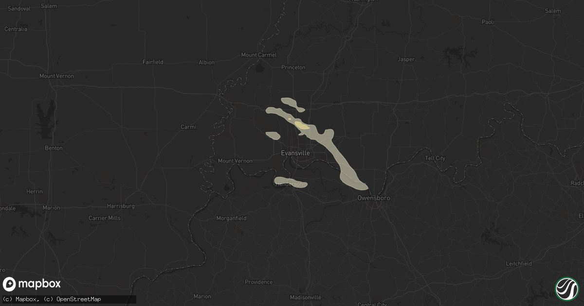 Hail map in Evansville, IN on July 8, 2022