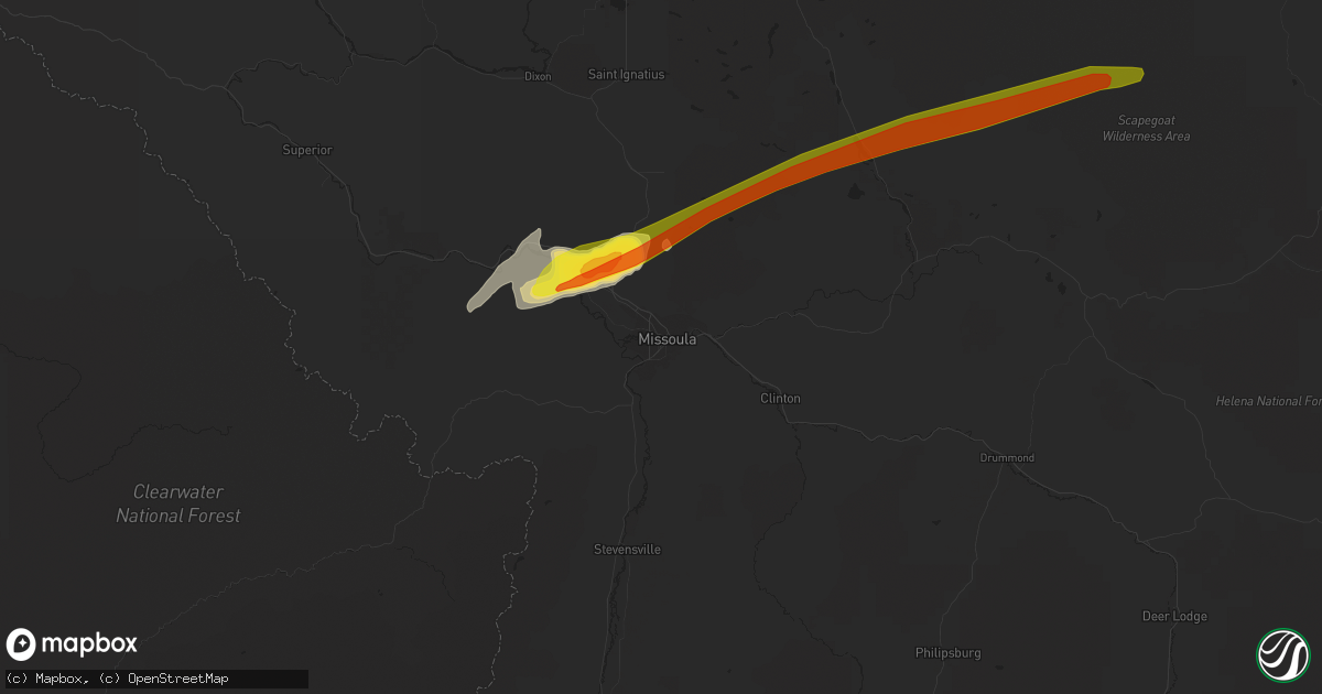 Hail map in Missoula, MT on July 8, 2022