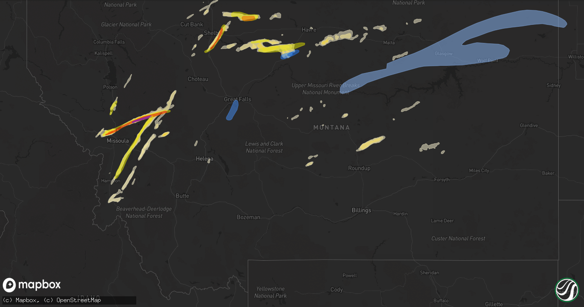 Hail map in Montana on July 8, 2022