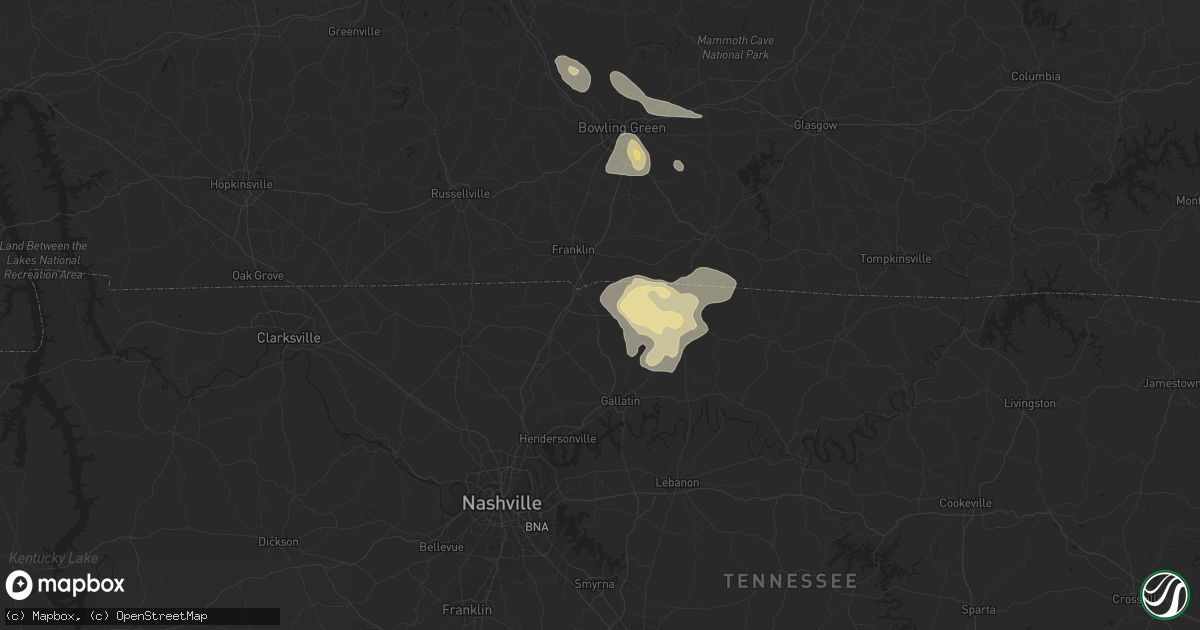 Hail map in Portland, TN on July 8, 2022