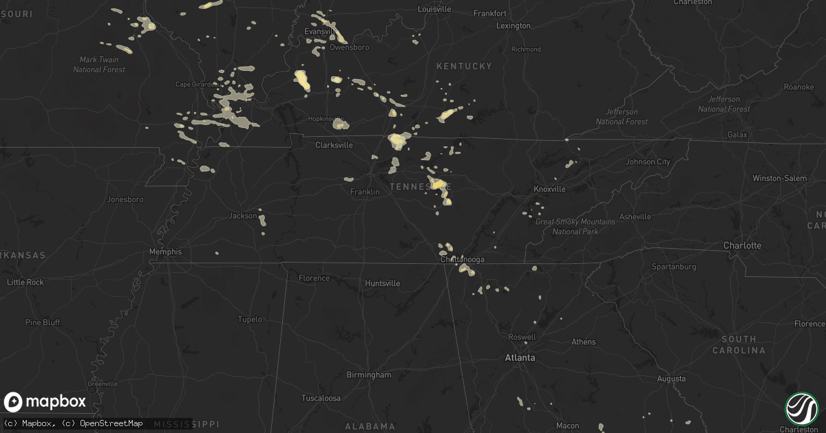 Hail map in Tennessee on July 8, 2022