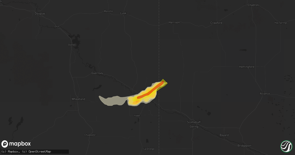 Hail map in Torrington, WY on July 8, 2022
