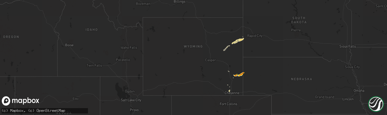 Hail map in Wyoming on July 8, 2022