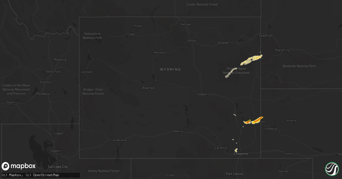 Hail map in Wyoming on July 8, 2022