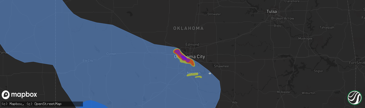 Hail map in Bethany, OK on July 8, 2023