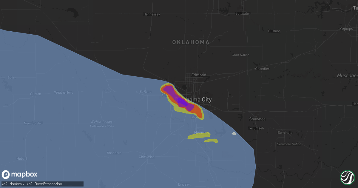 Hail map in Bethany, OK on July 8, 2023