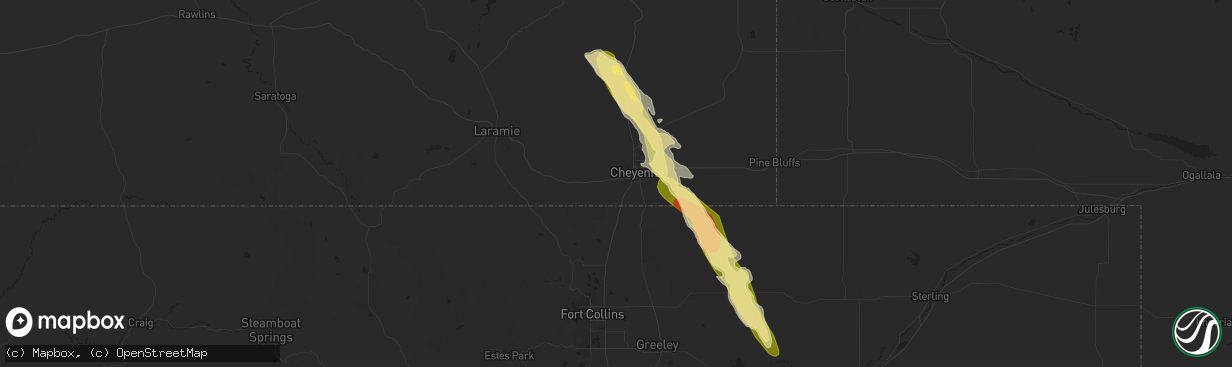 Hail map in Cheyenne, WY on July 8, 2023