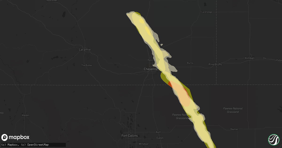 Hail map in Cheyenne, WY on July 8, 2023