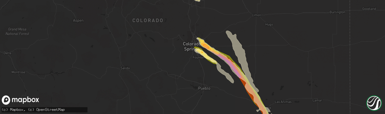 Hail map in Colorado Springs, CO on July 8, 2023