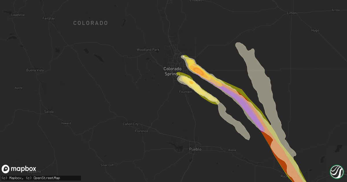 Hail map in Colorado Springs, CO on July 8, 2023