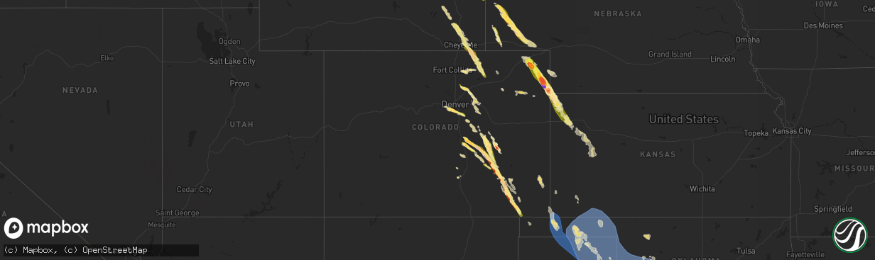 Hail map in Colorado on July 8, 2023