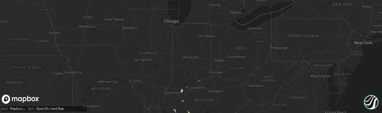 Hail map in Indiana on July 8, 2023