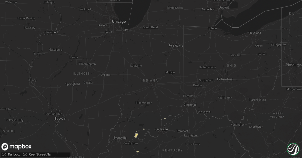 Hail map in Indiana on July 8, 2023
