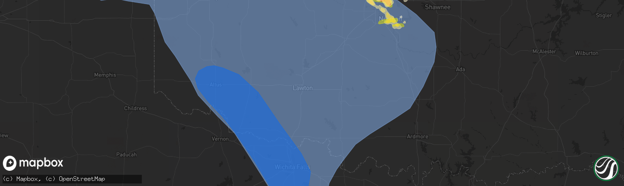 Hail map in Lawton, OK on July 8, 2023