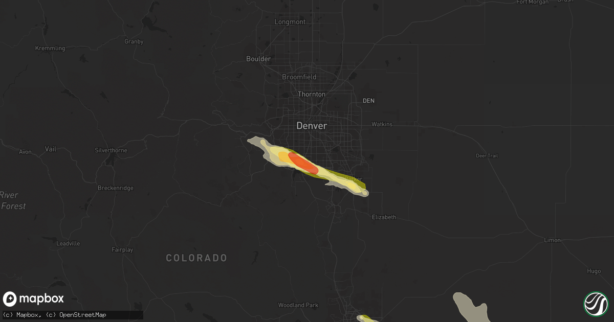 Hail map in Littleton, CO on July 8, 2023