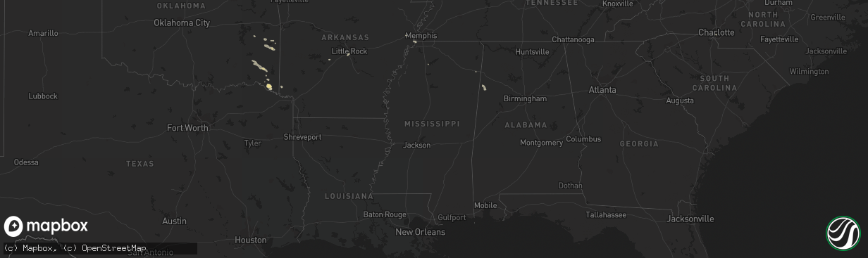 Hail map in Mississippi on July 8, 2023