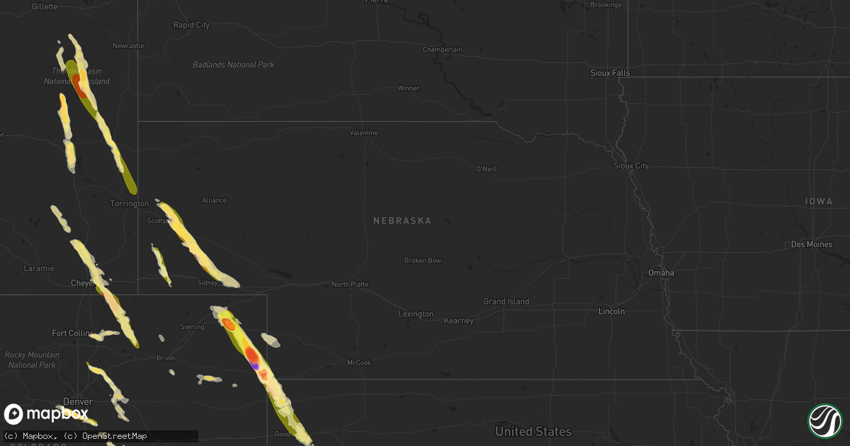 Hail map in Nebraska on July 8, 2023