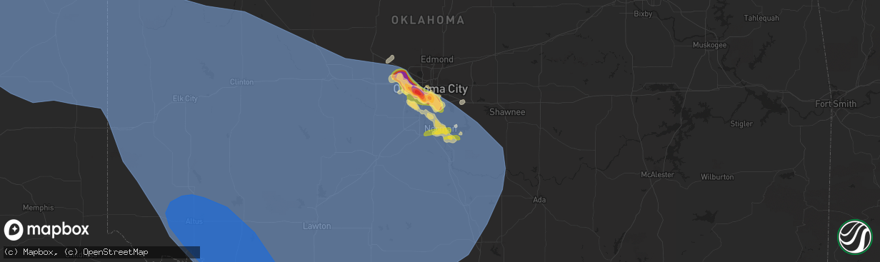 Hail map in Norman, OK on July 8, 2023