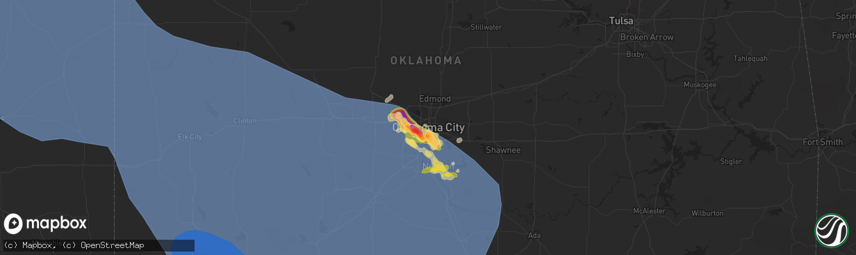 Hail map in Oklahoma City, OK on July 8, 2023