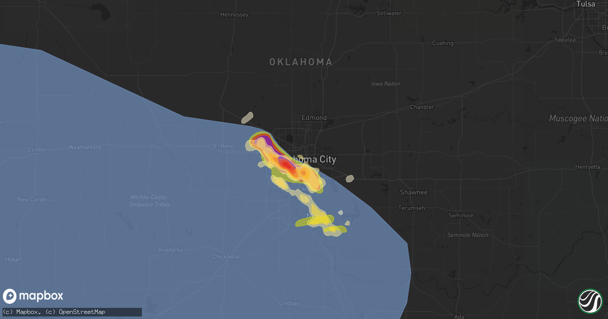 Hail map in Oklahoma City, OK on July 8, 2023