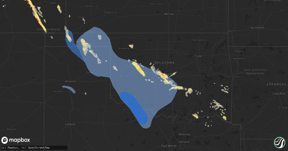 Hail map in Oklahoma on July 8, 2023