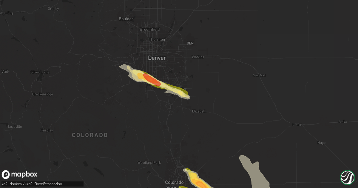 Hail map in Parker, CO on July 8, 2023