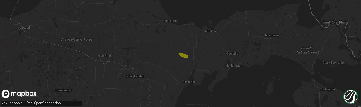 Hail map in Rock, MI on July 8, 2023