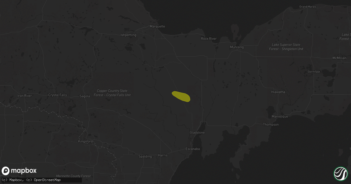 Hail map in Rock, MI on July 8, 2023