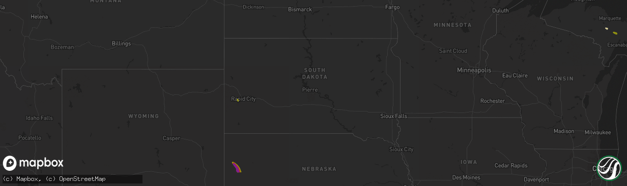 Hail map in South Dakota on July 8, 2023