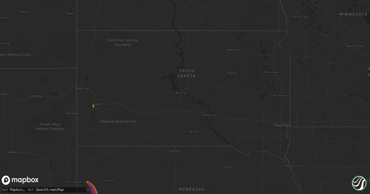 Hail map in South Dakota on July 8, 2023