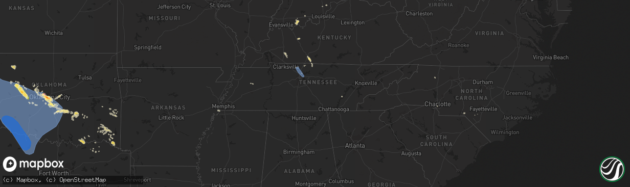 Hail map in Tennessee on July 8, 2023