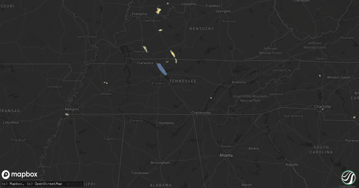 Hail map in Tennessee on July 8, 2023