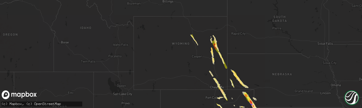 Hail map in Wyoming on July 8, 2023