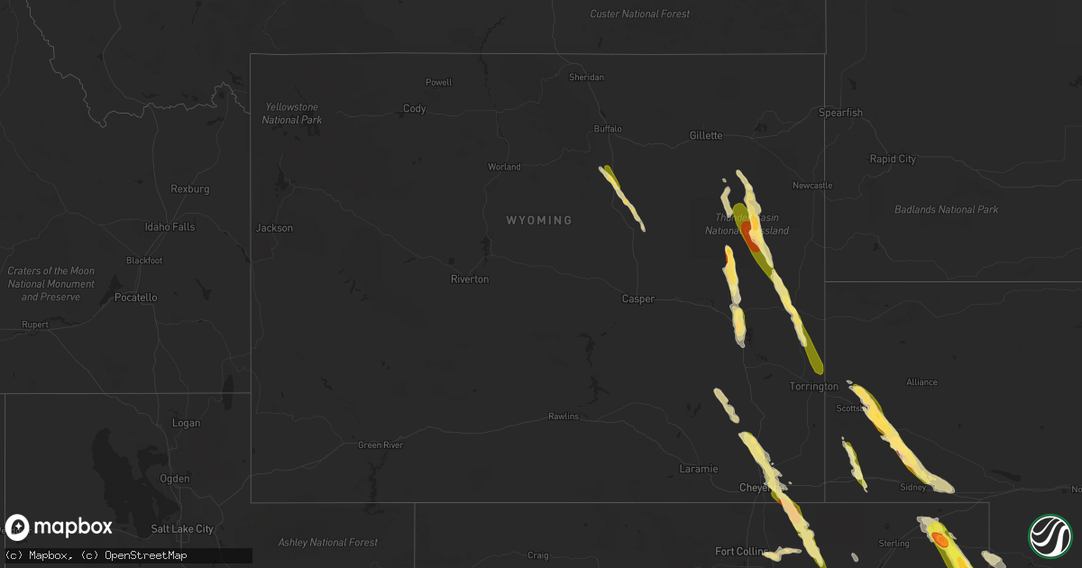 Hail map in Wyoming on July 8, 2023