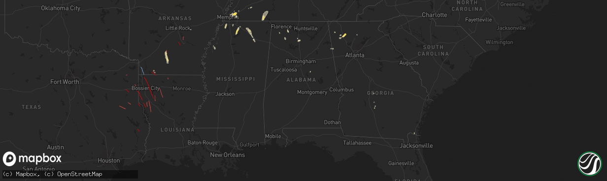 Hail map in Alabama on July 8, 2024