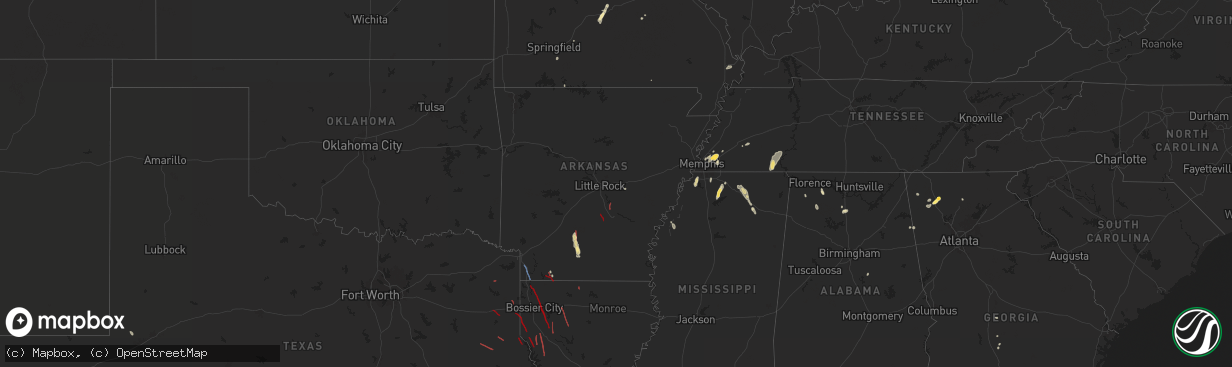 Hail map in Arkansas on July 8, 2024