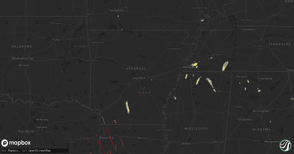 Hail map in Arkansas on July 8, 2024