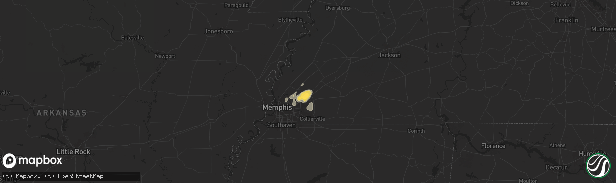 Hail map in Arlington, TN on July 8, 2024