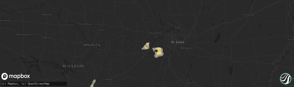 Hail map in Augusta, MO on July 8, 2024