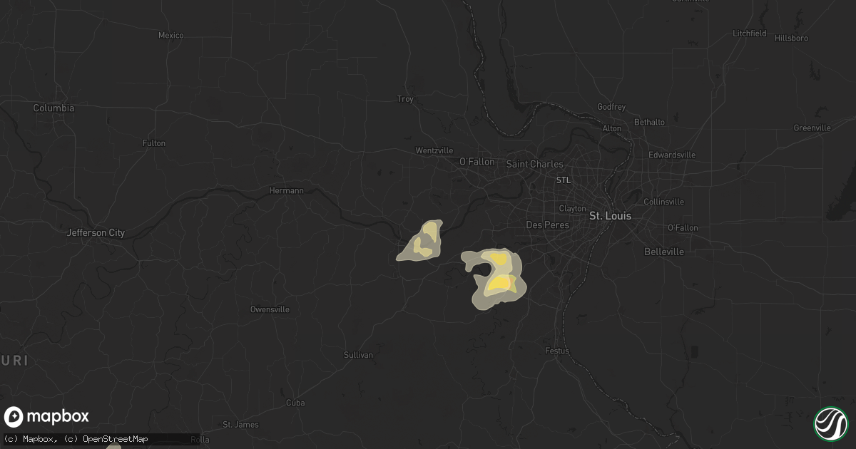Hail map in Augusta, MO on July 8, 2024