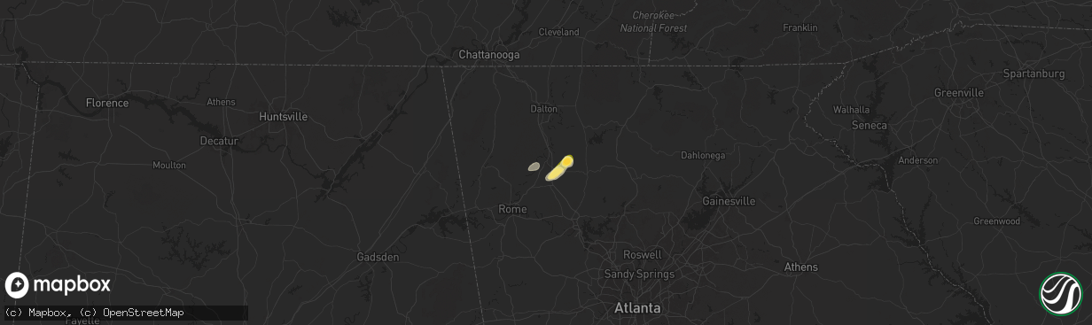 Hail map in Calhoun, GA on July 8, 2024