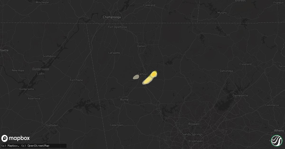 Hail map in Calhoun, GA on July 8, 2024
