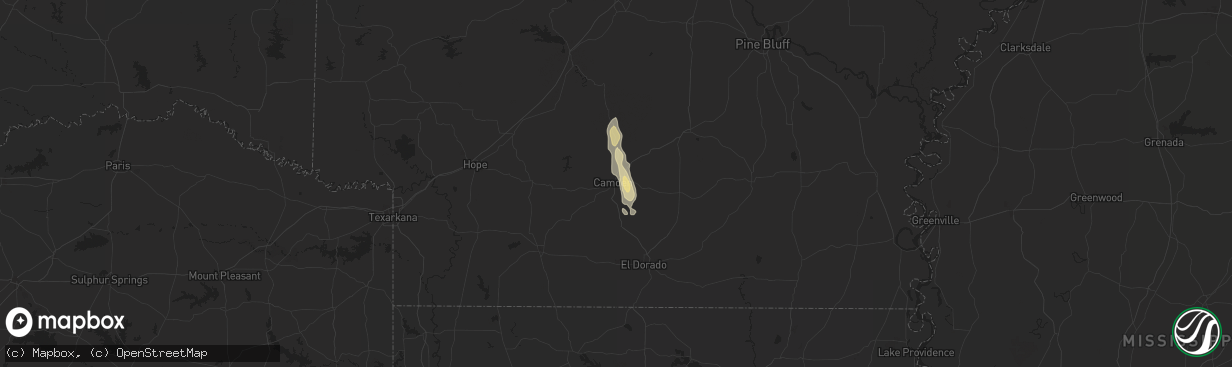 Hail map in Camden, AR on July 8, 2024