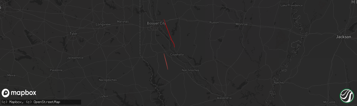 Hail map in Coushatta, LA on July 8, 2024