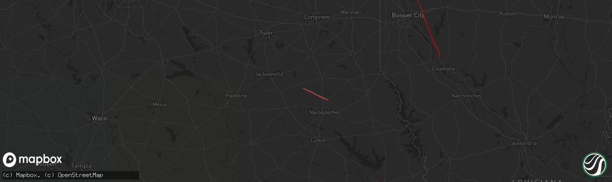 Hail map in Cushing, TX on July 8, 2024