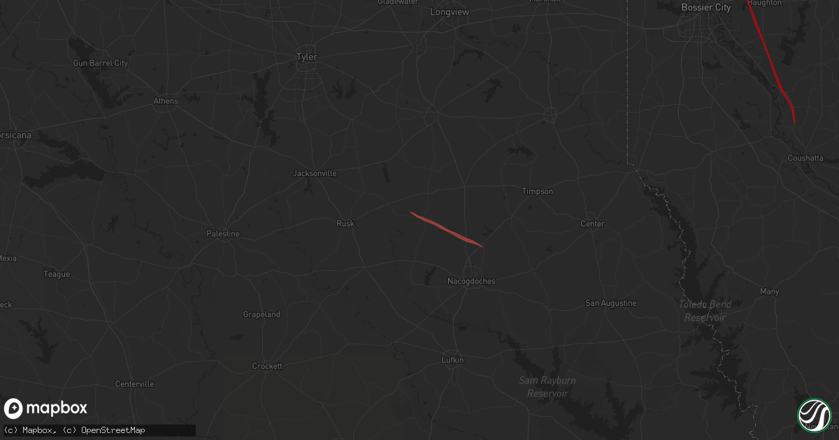 Hail map in Cushing, TX on July 8, 2024