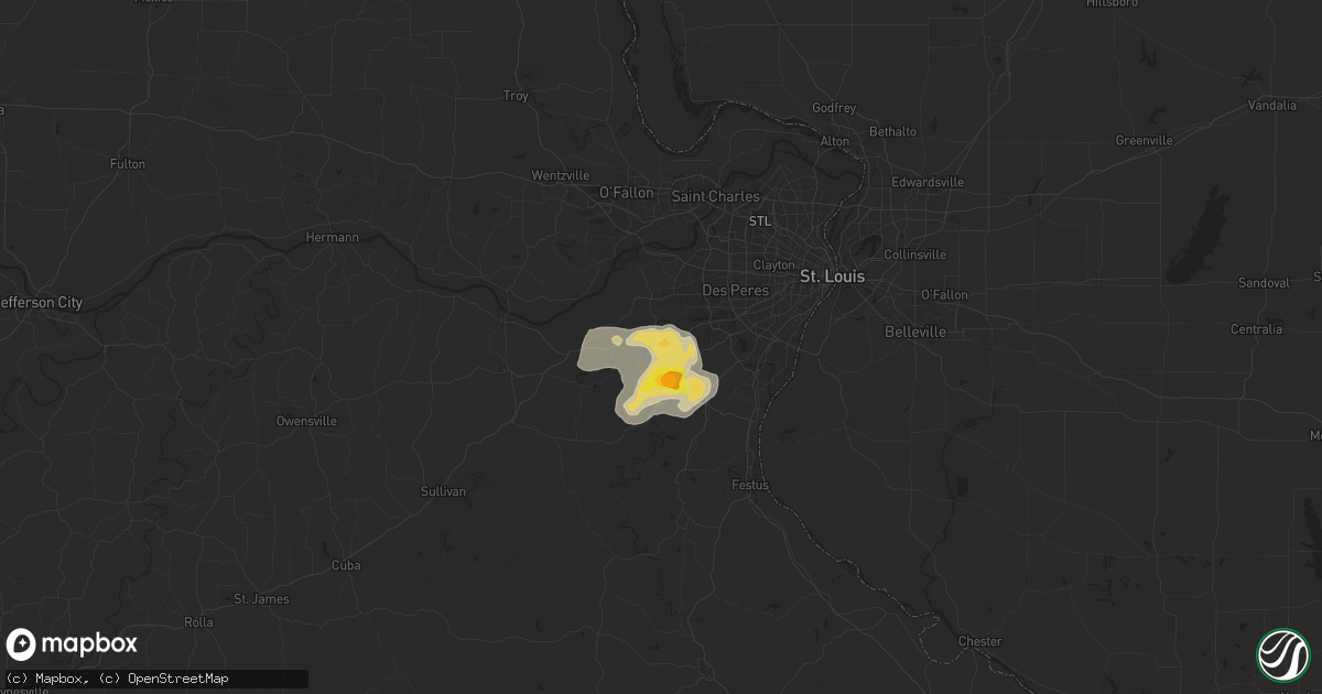 Hail map in Eureka, MO on July 8, 2024